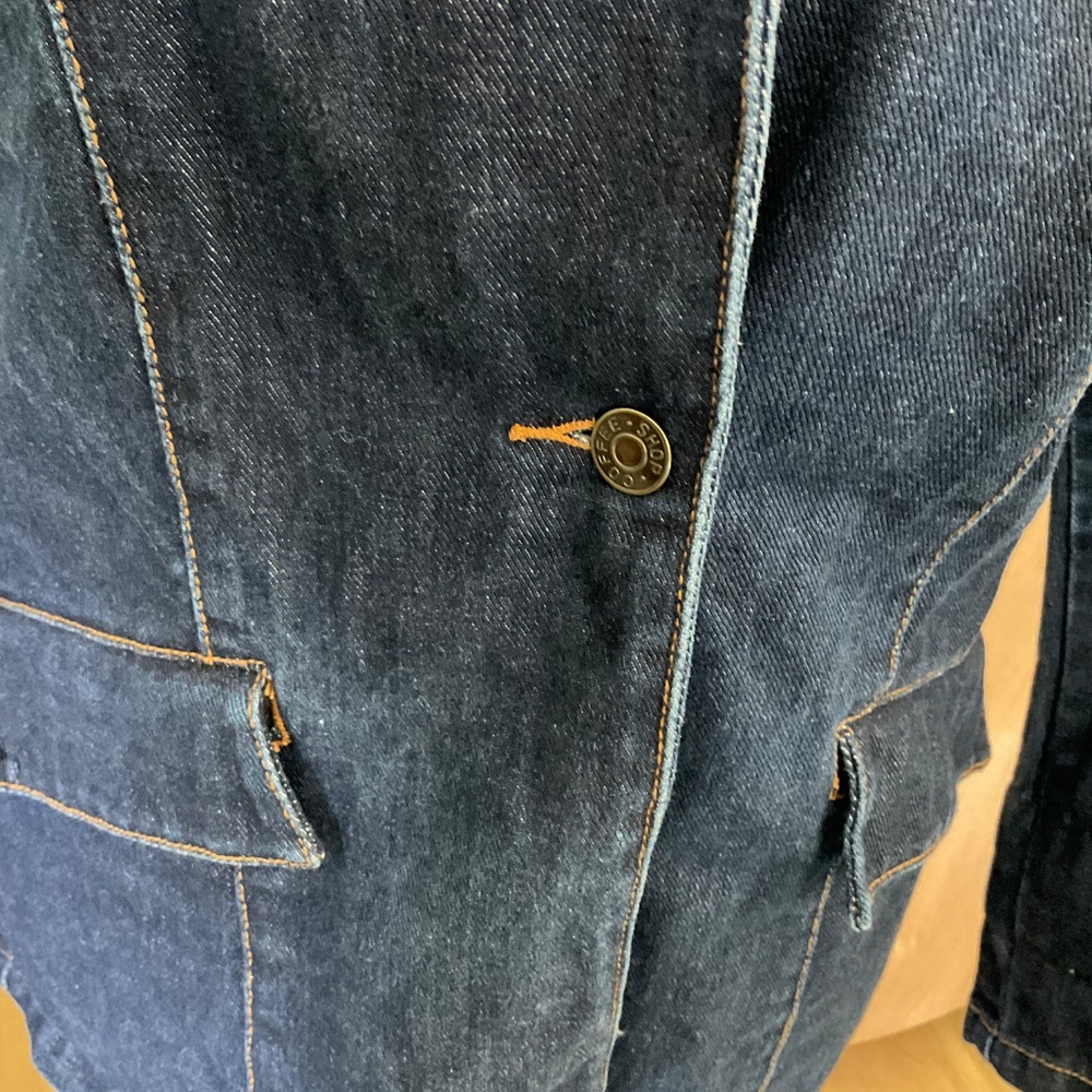 Y2K Denim Blazer dark wash seamed fitted western modern concert career academia - Picture 6 of 15